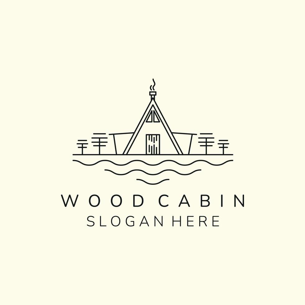 wood cabin simple line art icon logo template vector illustration design