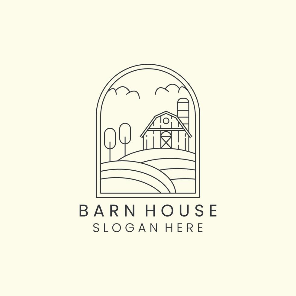 barn house village emblem minimalist line art design icon illustration template design vector