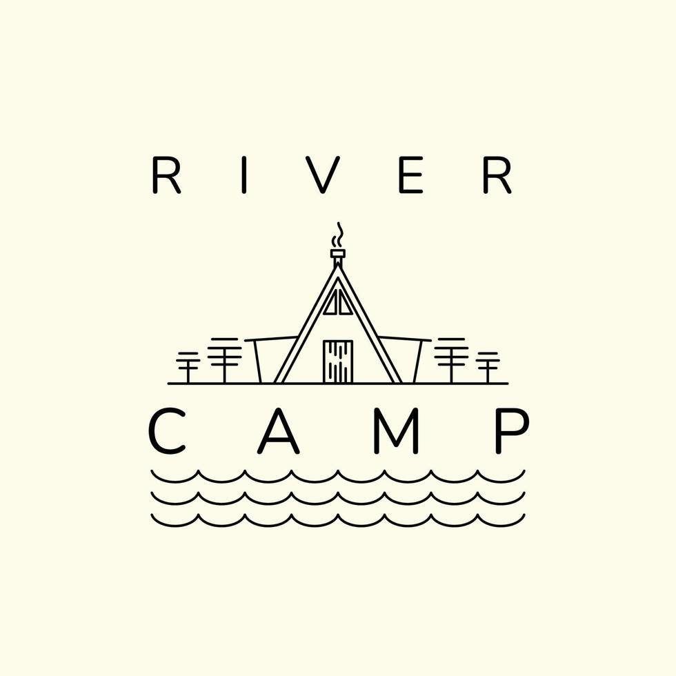 river camp simple line art icon logo template vector illustration design