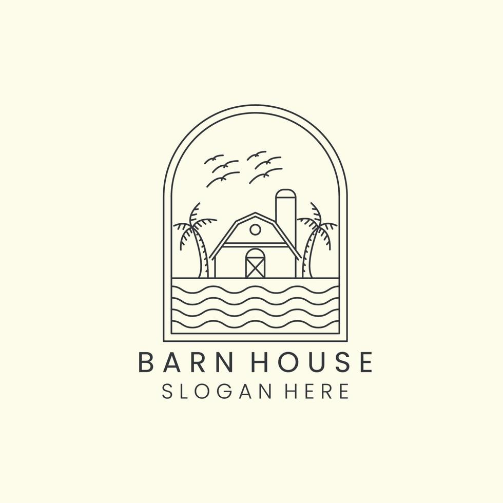 barn house river emblem minimalist line art design icon illustration template design vector