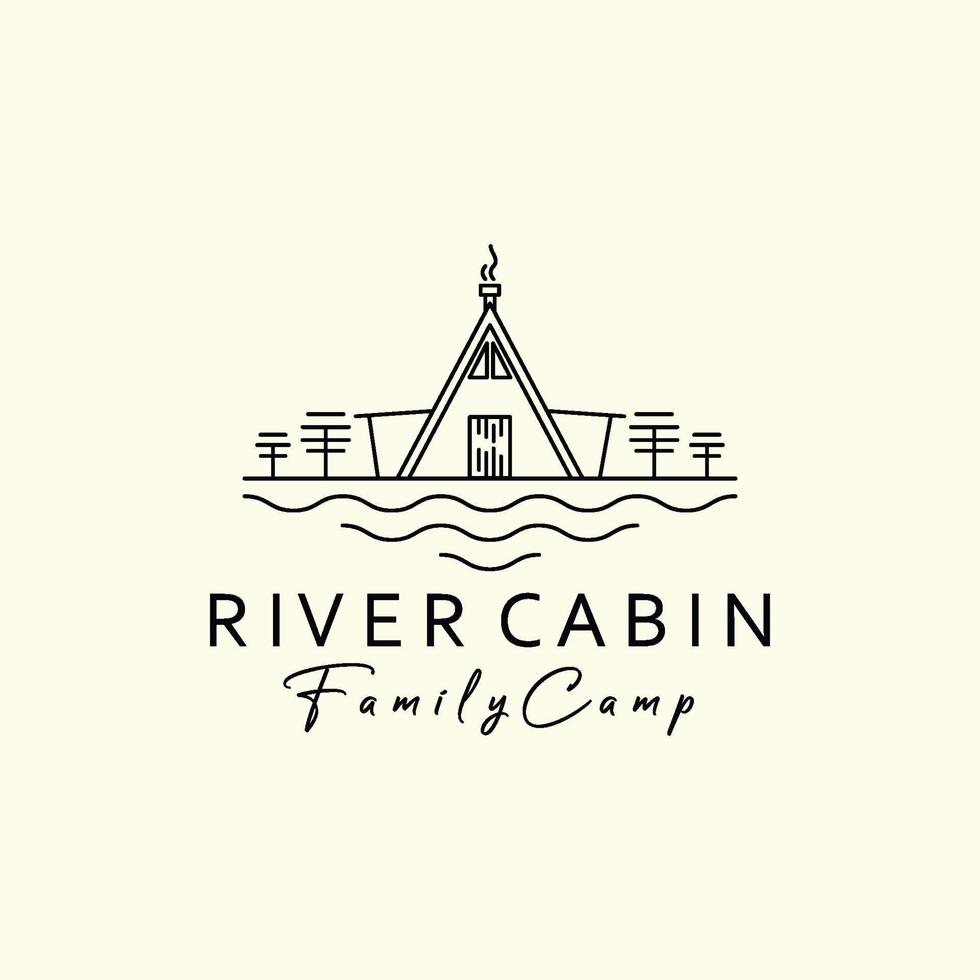 river cabin simple line art icon logo template vector illustration design