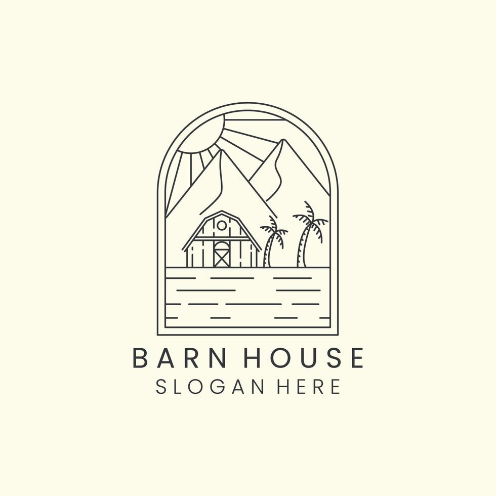 barn house mountain river emblem minimalist line art design icon illustration template design vector