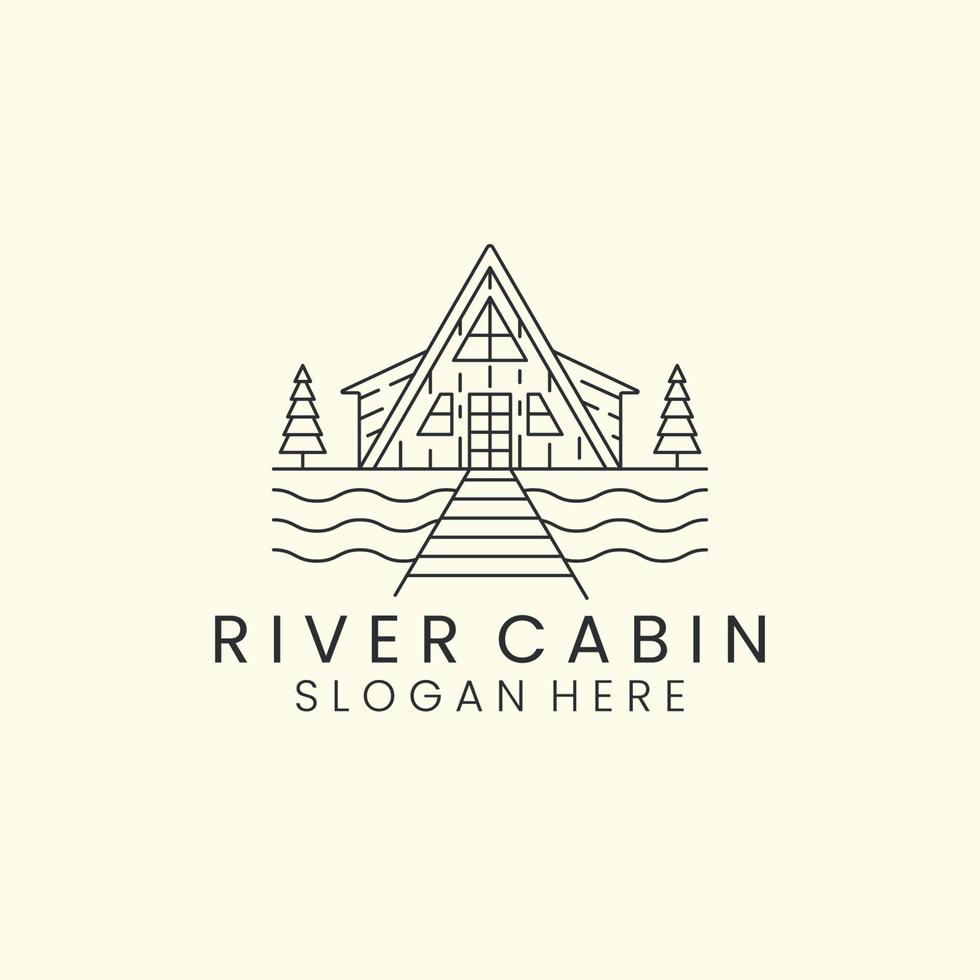 diseño de vector de plantilla de logotipo de arte de línea minimalista de cabina de río