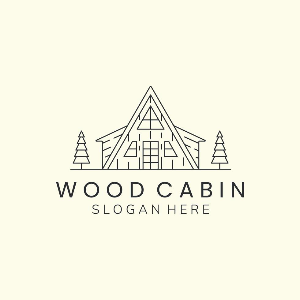 wood cabin minimalist line art logo template vector design