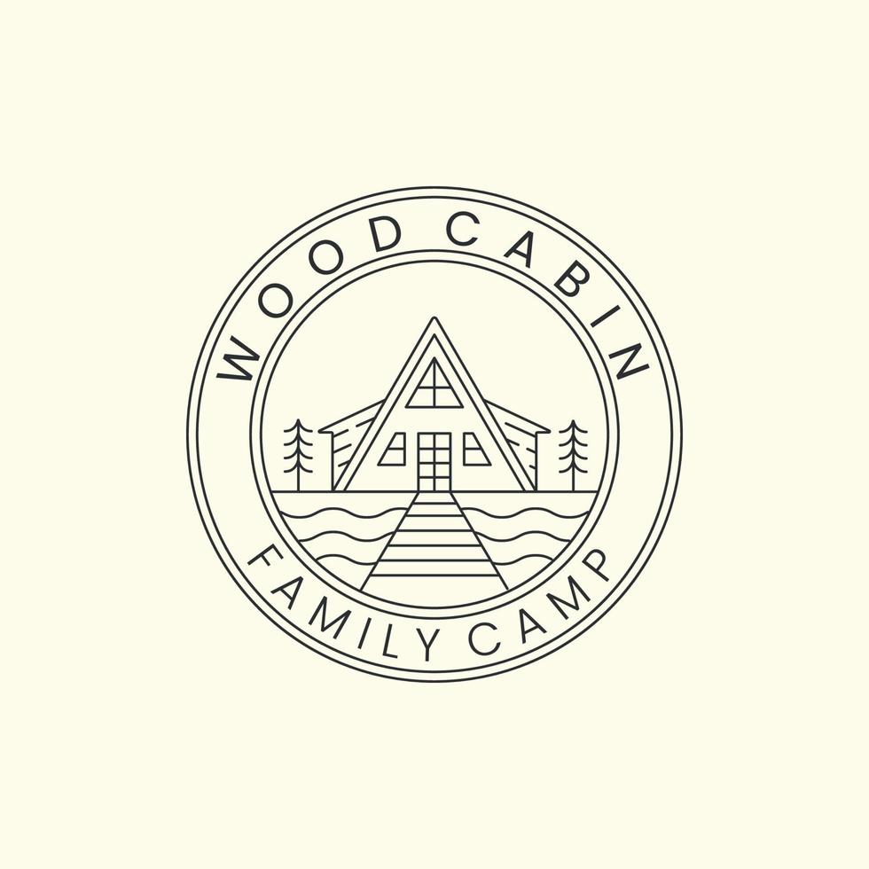 diseño de vector de plantilla de logotipo de emblema de arte de línea minimalista de cabina de madera
