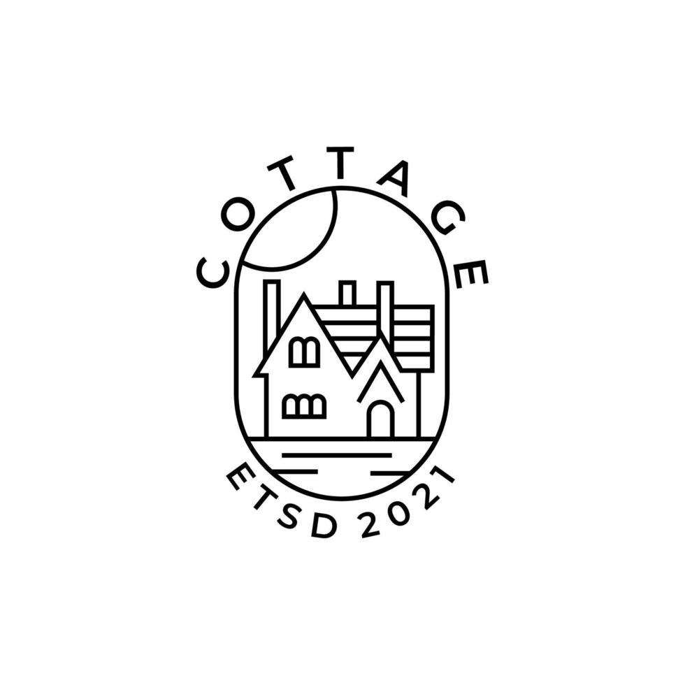 diseño de plantilla de ilustración de vector de logotipo de icono simple de emblema de arte de línea de cabaña. hogar, casa, diseño de logotipo de alojamiento