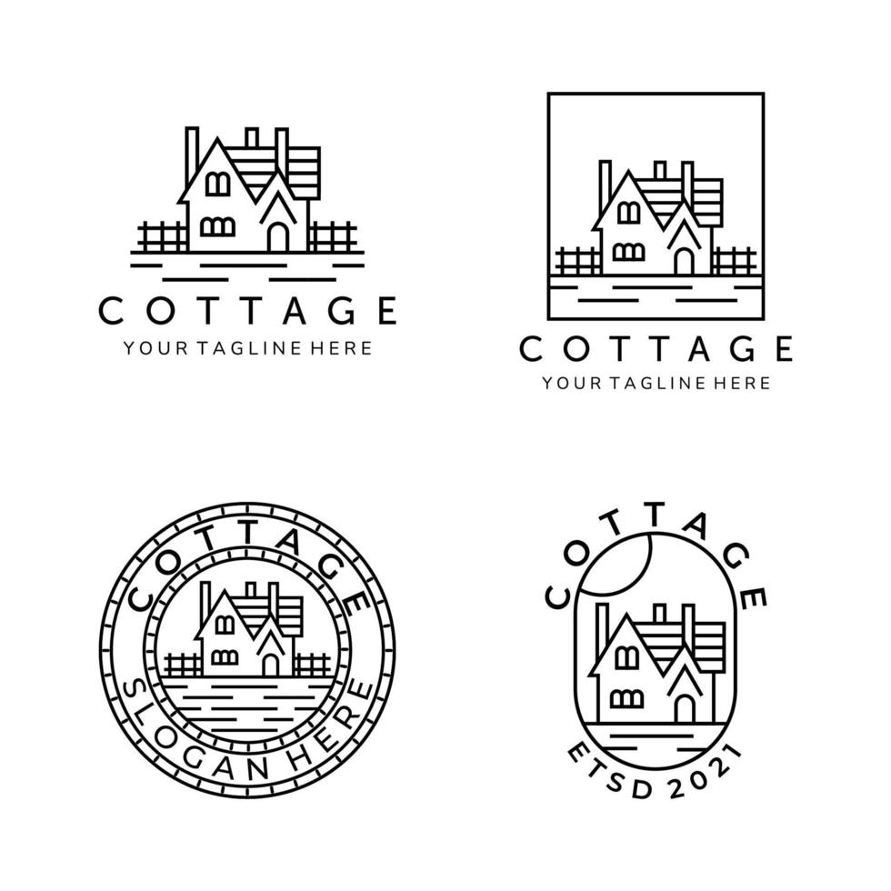 cottage line art set bundle logo vector illustration template design. home, house, lodging logo design
