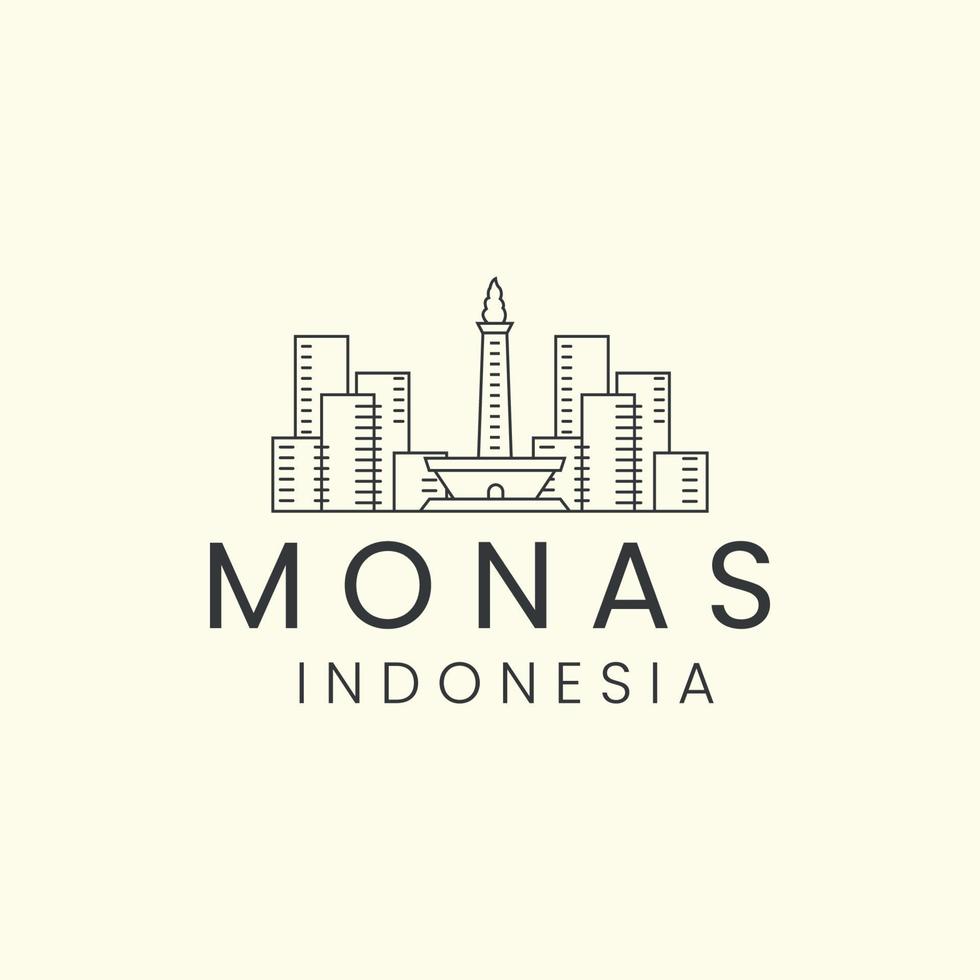 diseño de vector de plantilla de icono de logotipo de arte de línea simple de la ciudad de monas jakarta