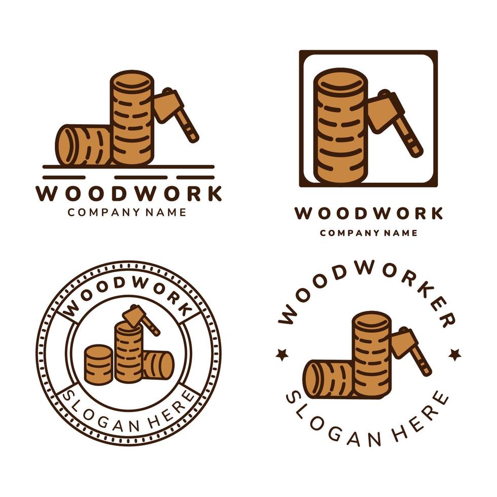 carpenter and woodwork vintage color emblem logo icon vector illustration template design. ax, wood, floorer and joiner logo template design