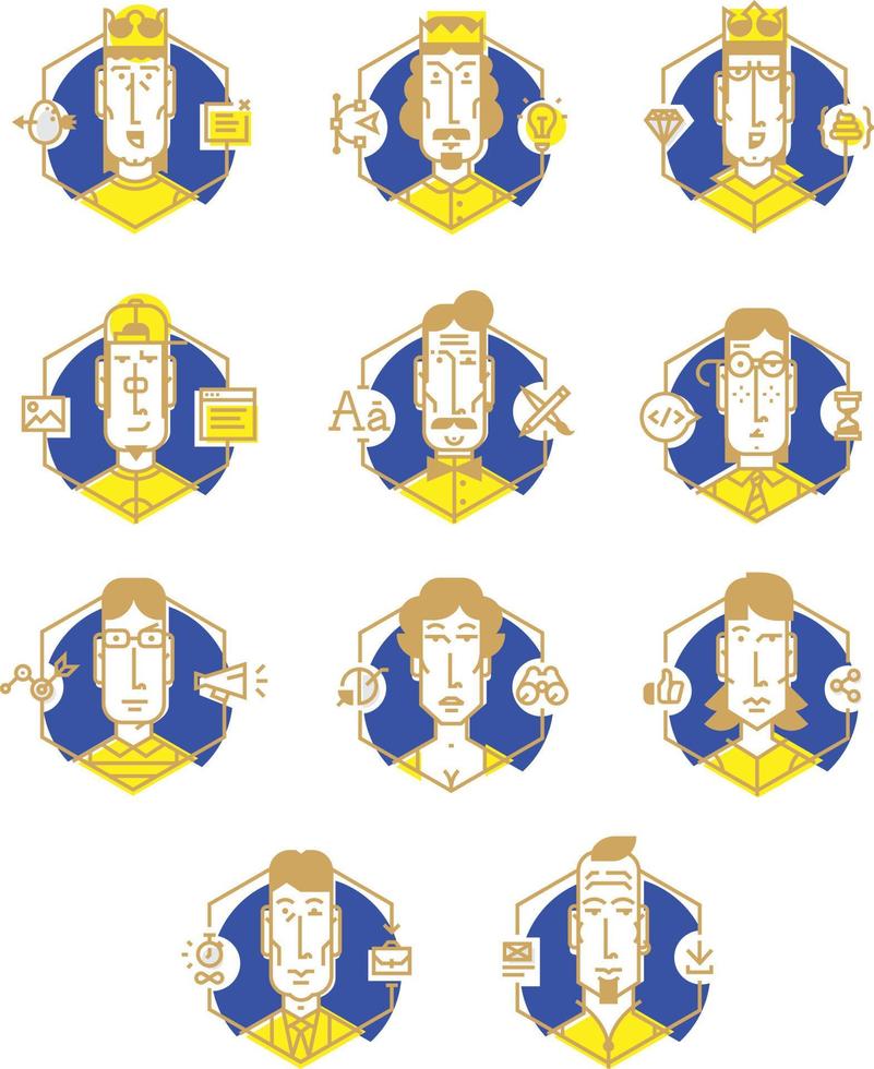 conjunto de iconos vectoriales de las profesiones de las personas. iconos aislados sobre fondo blanco. retratos de contorno de los iconos de los trabajadores de oficina. iconos vectoriales en un estilo plano. personajes en el estilo de dibujos animados. vector