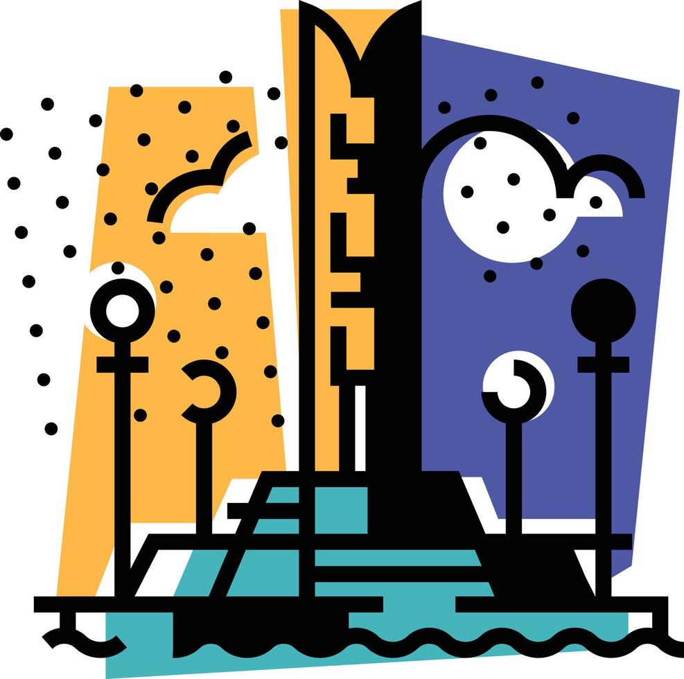 Illustration of a city. Embankment of the city of Izhevsk. Monument of friendship of peoples. An abstract icon. Illustration for the site, booklet, poster. The symbol of the city. vector