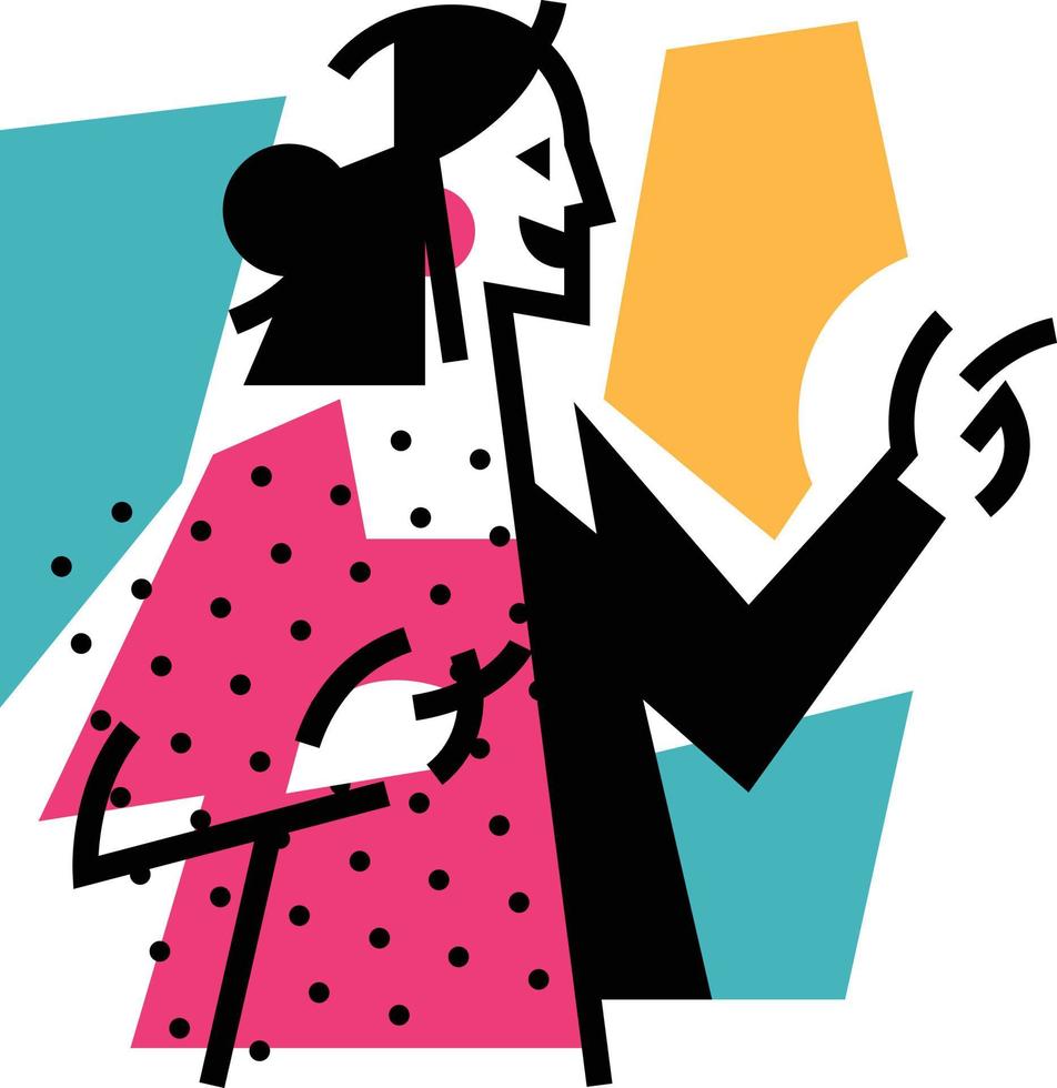 ilustración de una chica de moda. mujer de negocios. icono abstracto, ama de casa, mujer. logo del concurso de canto. ilustración vectorial ilustración para una tienda de ropa. un símbolo para el estudio. mascota. vector