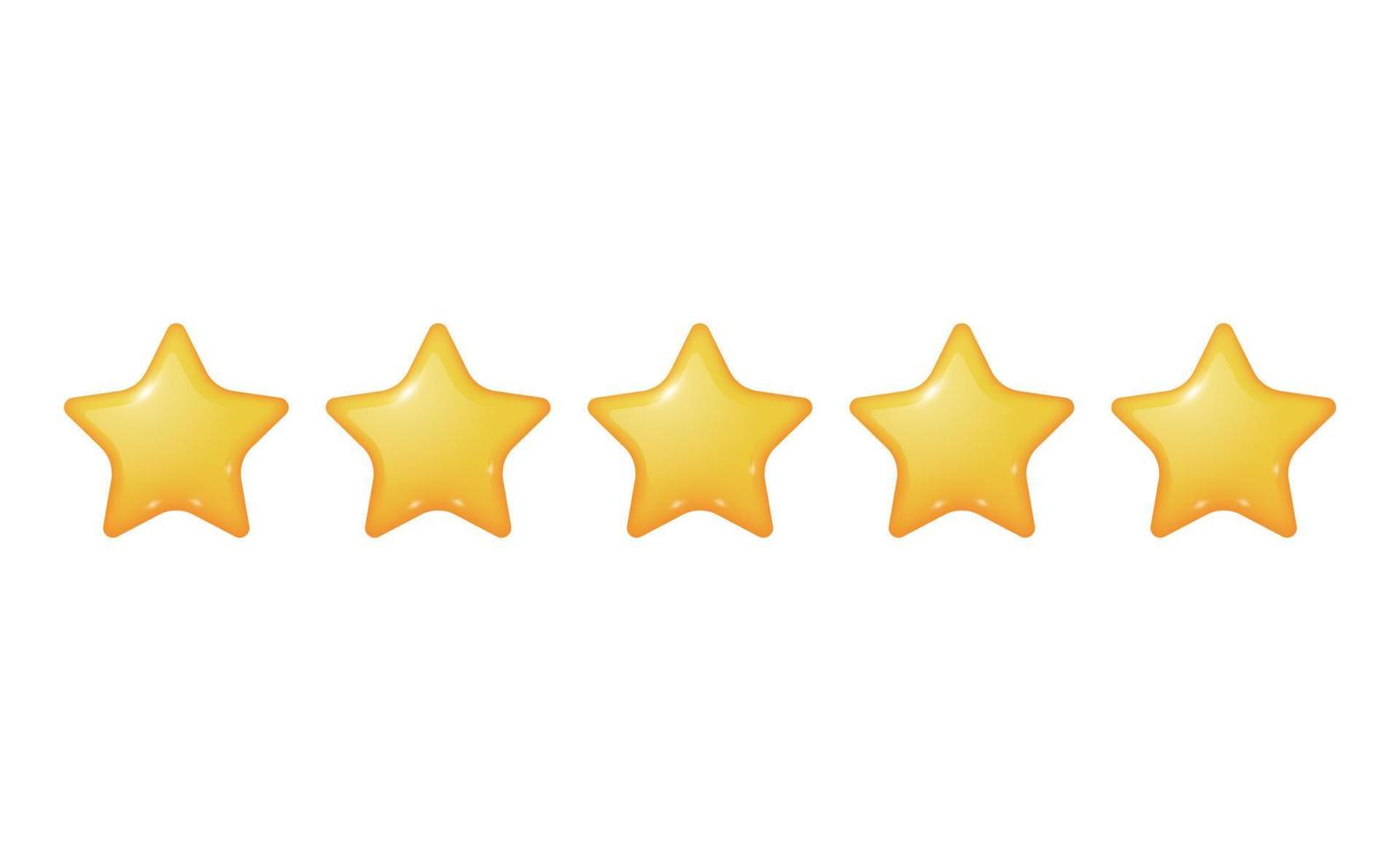 ilustración linda de cinco estrellas en 3d para la experiencia de éxito clasificación calificación revisión reputación comentarios vector