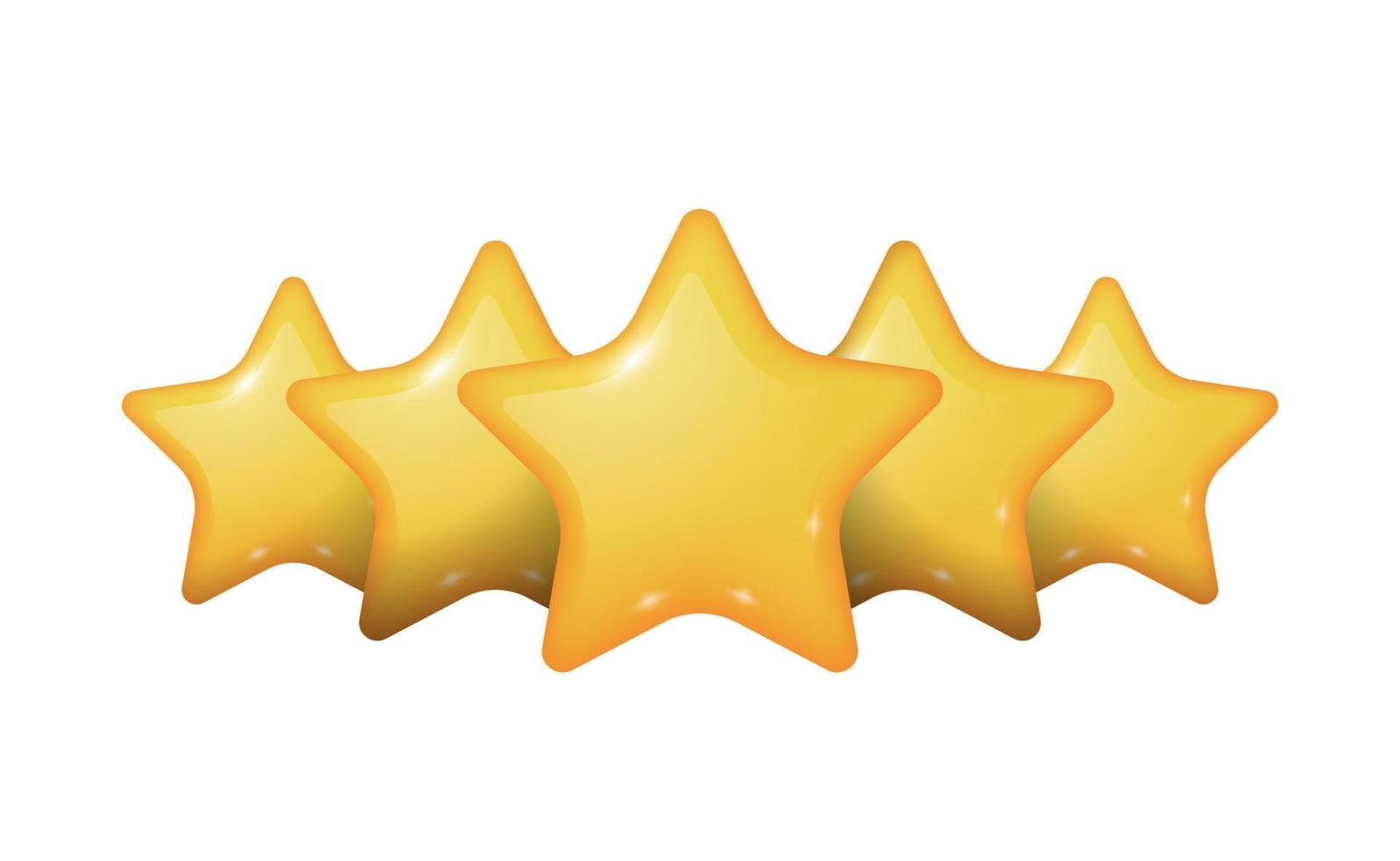 five star 3d cute illustration concept for review, rating, feedback, champion award vector