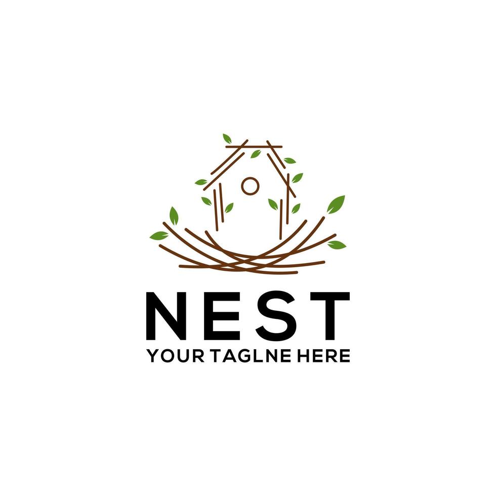 Illustration sign of the house built on the bird nest signifies a quiet and comfortable home inhabited logo design. vector