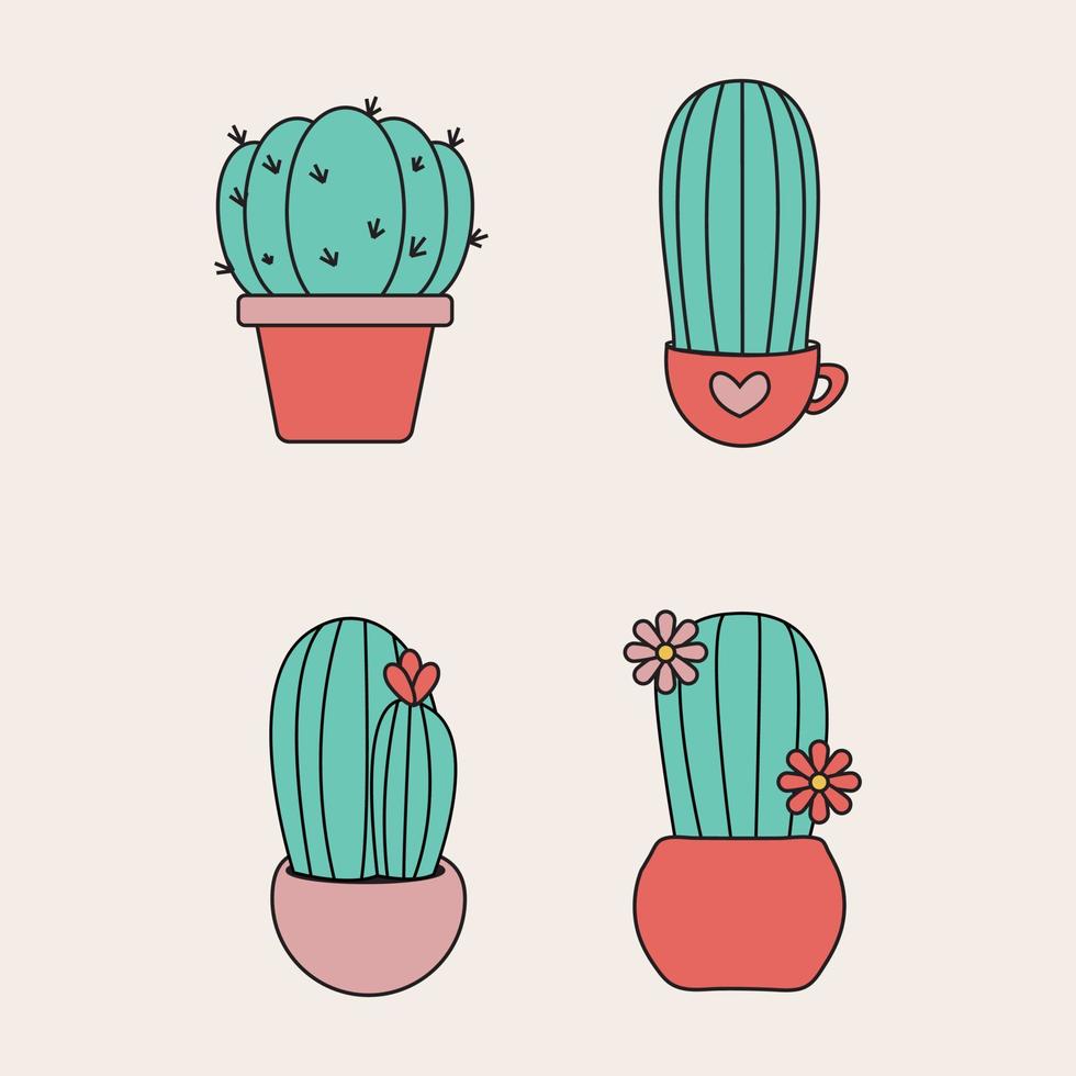 cactus en maceta lindo ilustración vector conjunto