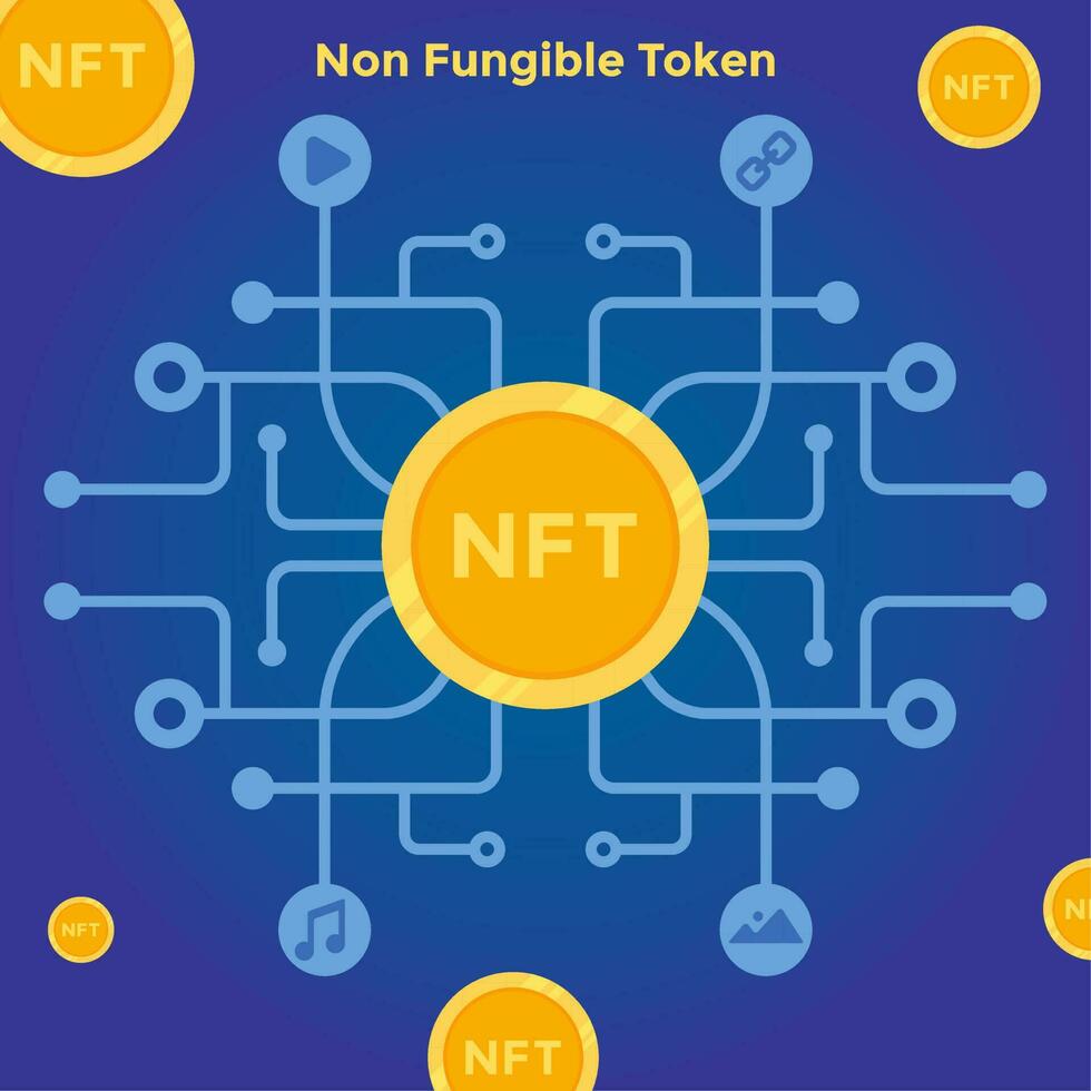 ilustración gráfica vectorial de token no fungible con su red. bueno para plantilla nft, contenido nft, diseño nft, etc. vector