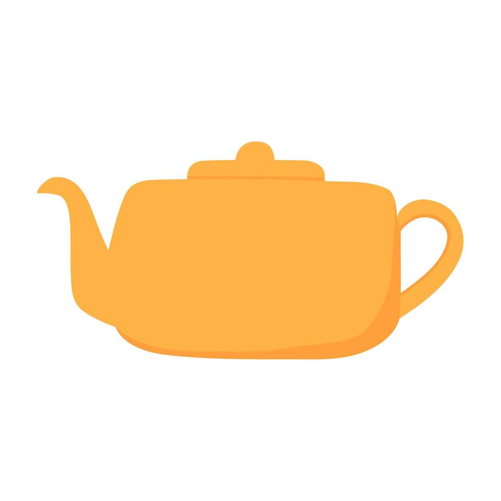 Cartoon yellow teapot. Kitchen utensil. Doodle flat style. vector