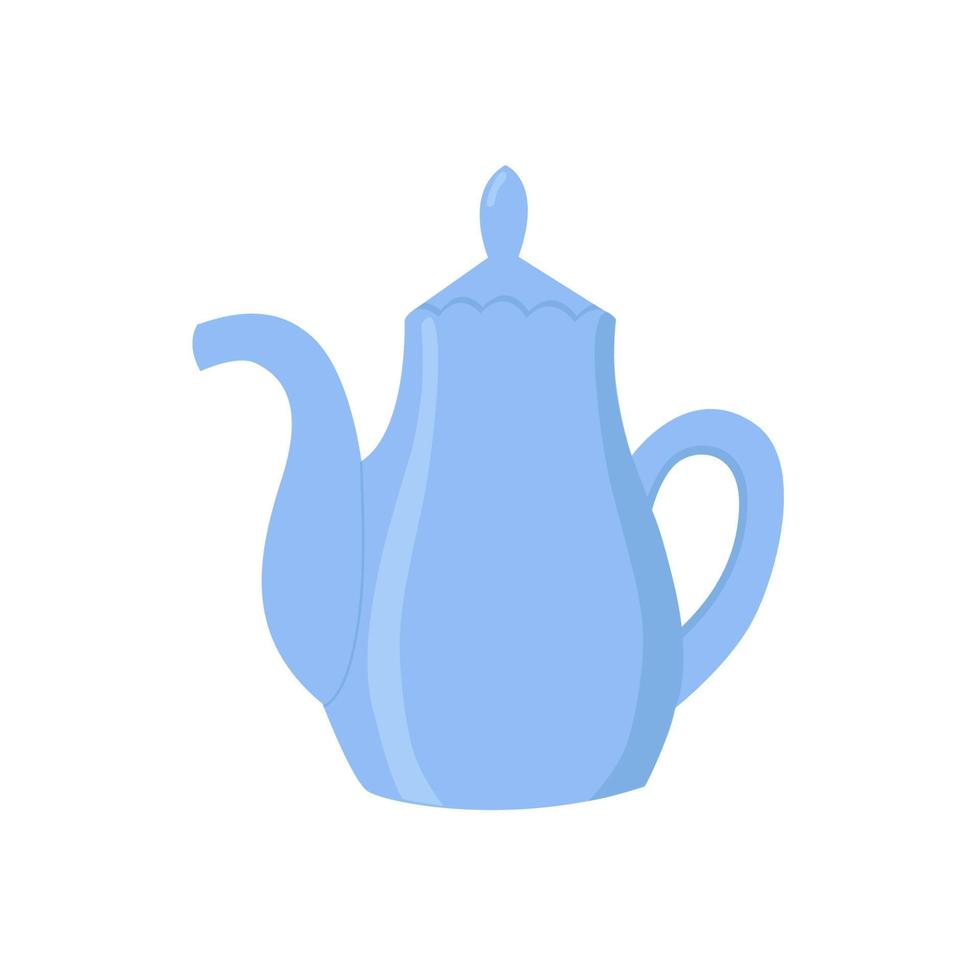 Cartoon blue teapot. Kitchen utensil. Doodle flat style. vector