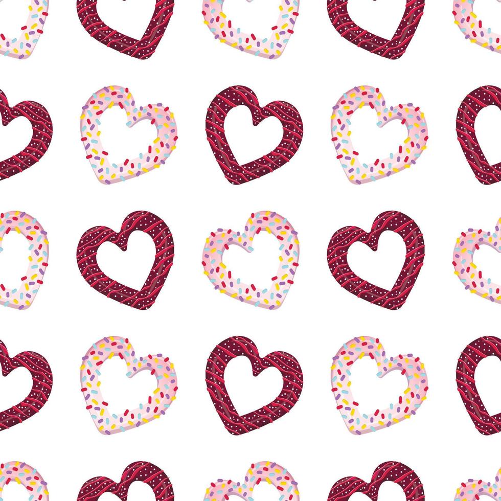 seamless pattern with butter cookies in the form of hearts. Ready print with sweets and desserts in glaze. vector