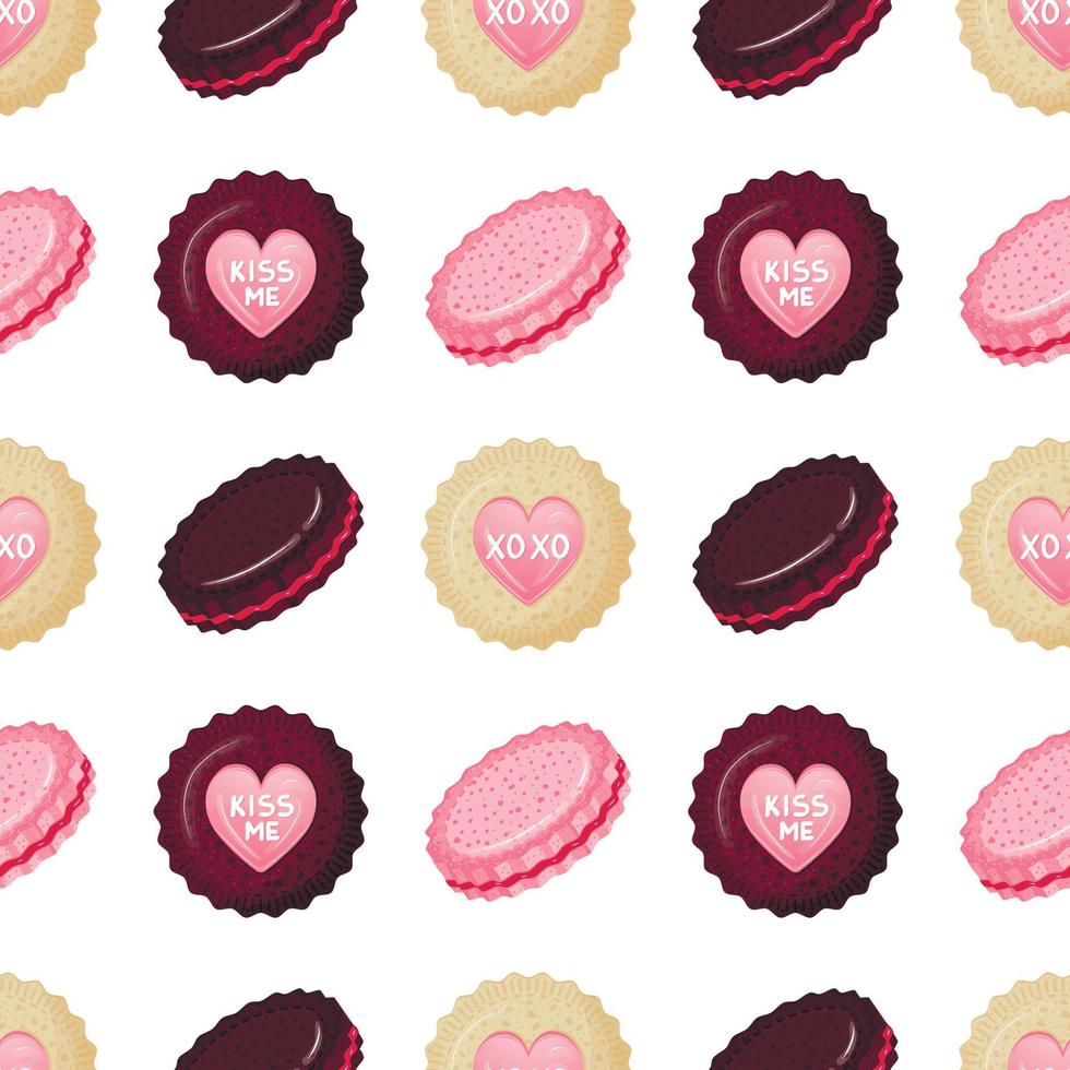 seamless pattern with butter cookies in the form of hearts. Ready print with sweets and desserts in glaze. vector