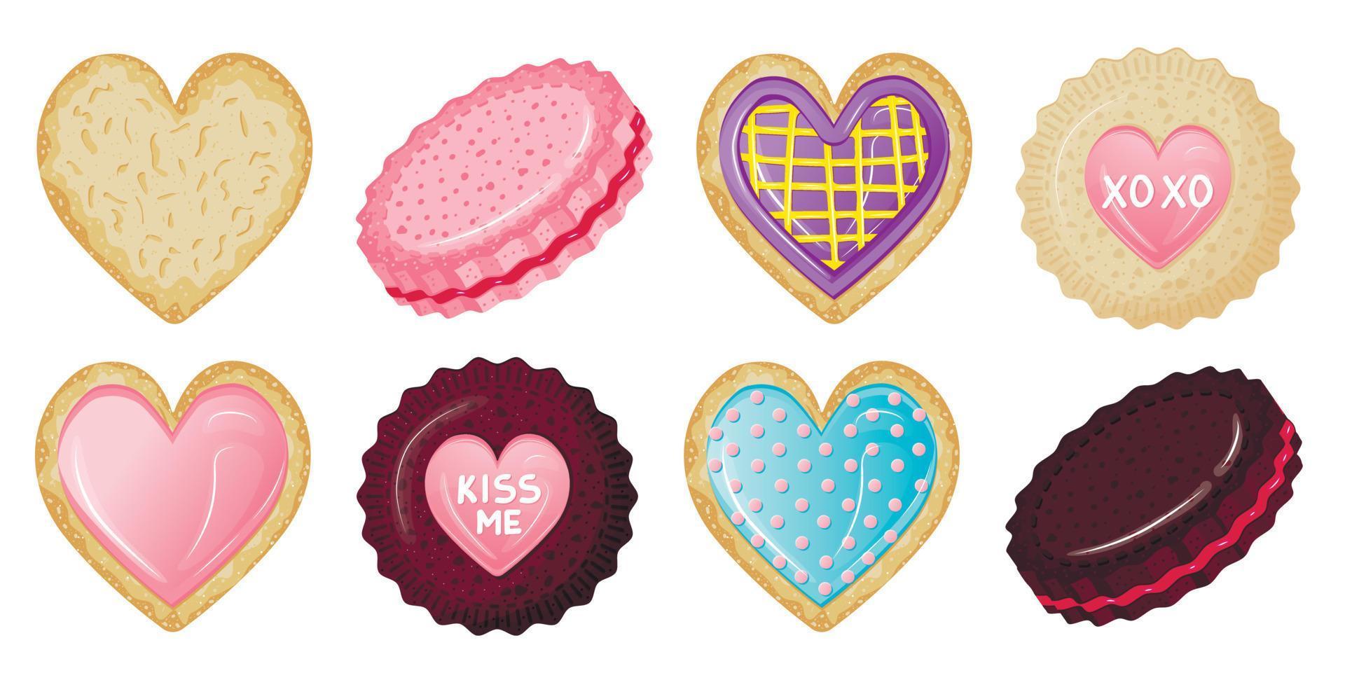 colección de lindos postres apetitosos en forma de corazones para el día de san valentín. vector