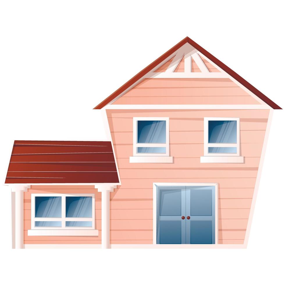 Rustic two-storey beige house with wooden roof vector