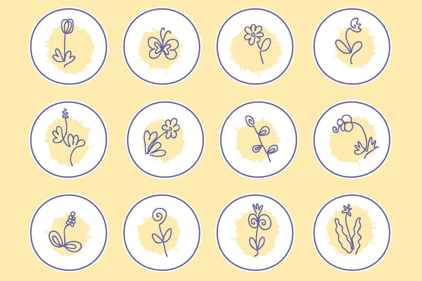 Conjunto de iconos de resaltado de elegancia de flores de línea continua. vector