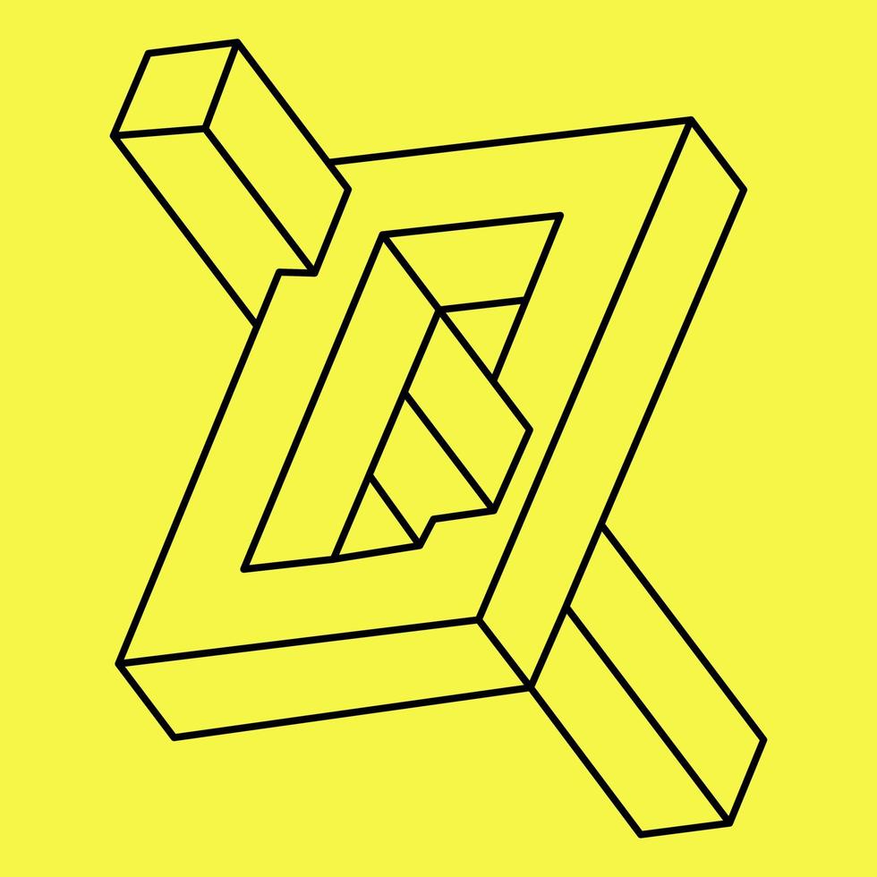 Impossible object. Optical illusion. 3d vector illustration. Line art. Op art.