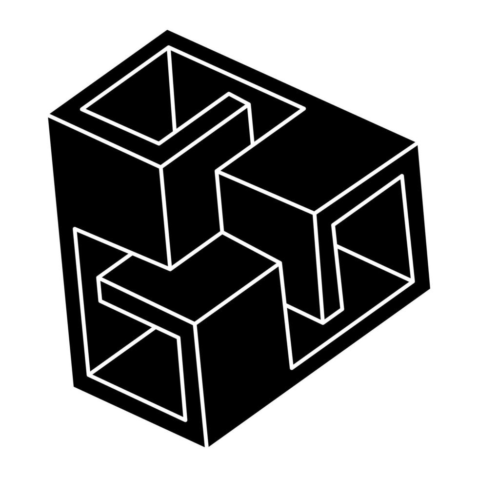 Impossible figure. Geometric shape. Optical illusion object. Optical art. vector