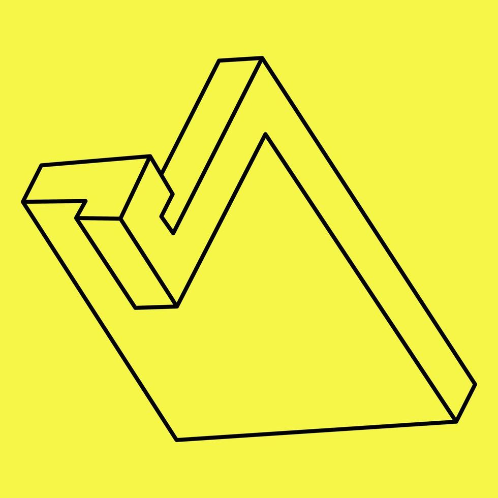 Impossible shapes. Sacred geometry. Optical illusion shape. Abstract eternal geometric object. Impossible endless outline. Impossible geometry object on a yellow background. Optical art. vector