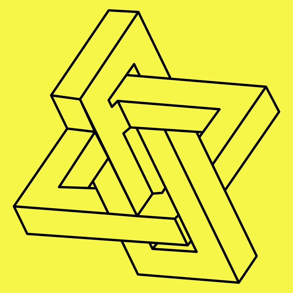 Impossible geometric shape in the style of linear contours. Emblem logo, monochrome trendy geometric illustration. Vector hipster element. Optical illusion object. Optical art. Line art. 3d shape.