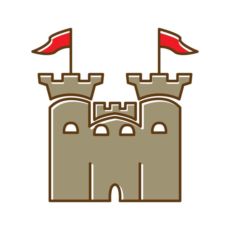 castillo vintage con ilustración de icono de vector de logotipo de bandera
