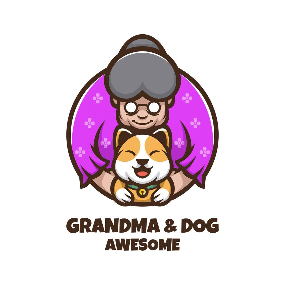 Illustration vector graphic of Grandma and Dog good for logo design