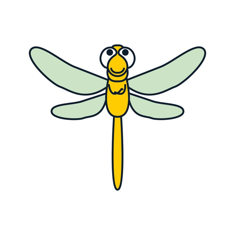 diseño de ilustración de icono de vector de logotipo de líneas de dibujos animados de libélulas de insectos animales