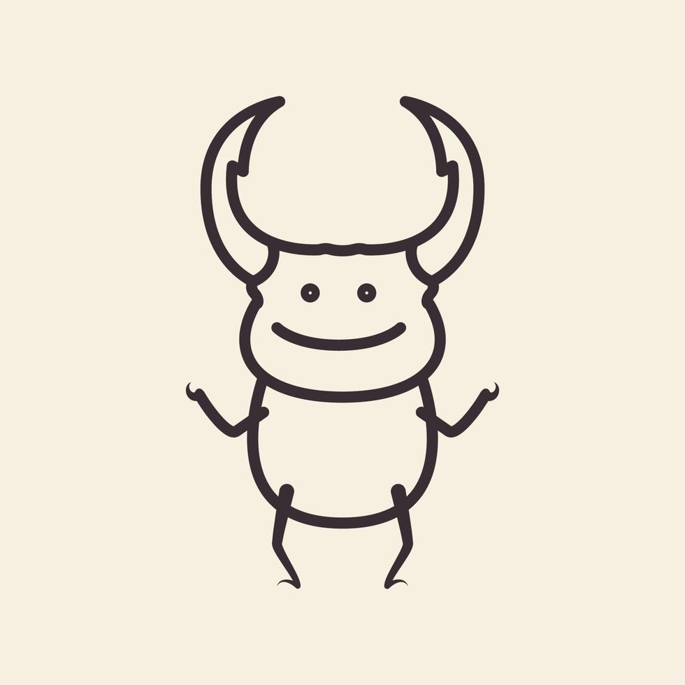 animal insect beetle lines cartoon cute happy logo design vector icon symbol illustration