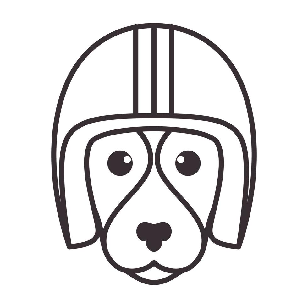 líneas dibujos animados cabeza perro lindo con casco logo símbolo vector icono ilustración diseño gráfico