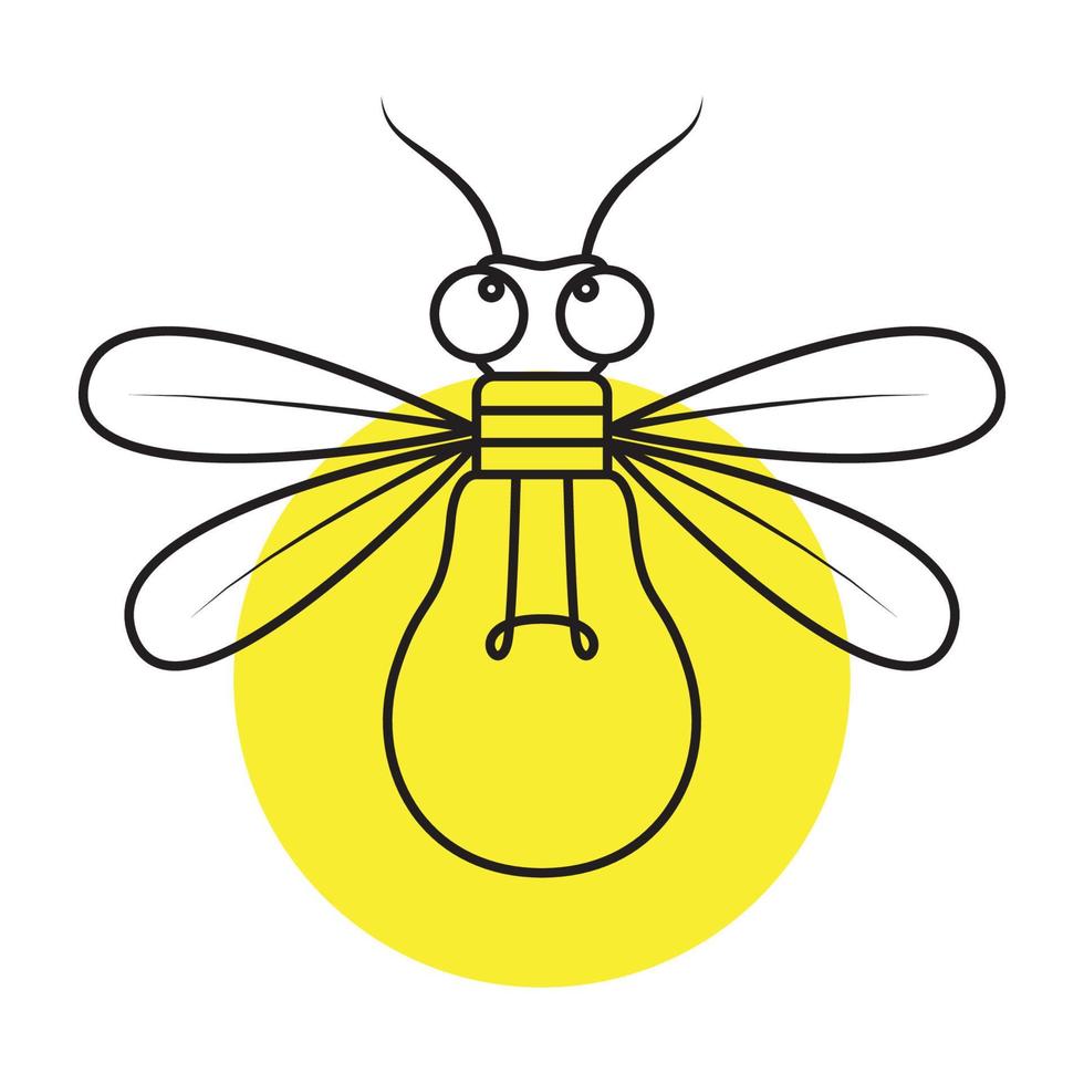 Luciérnagas de insectos de línea con lámpara de bombilla símbolo del logotipo icono vectorial ilustración diseño gráfico vector