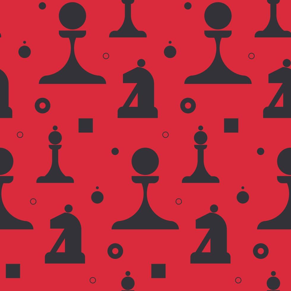 Seamless pattern with black chess pieces. Texture with different elements in flat style. vector