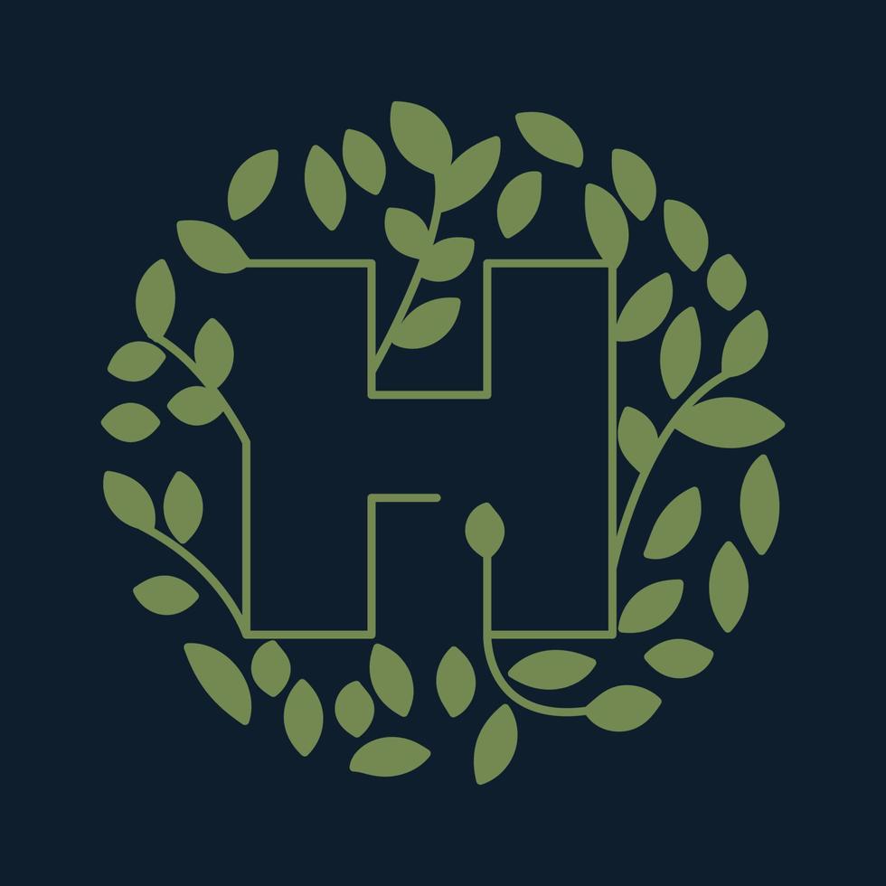 Letter H with leaf green garden nature ornament  logo vector icon  design