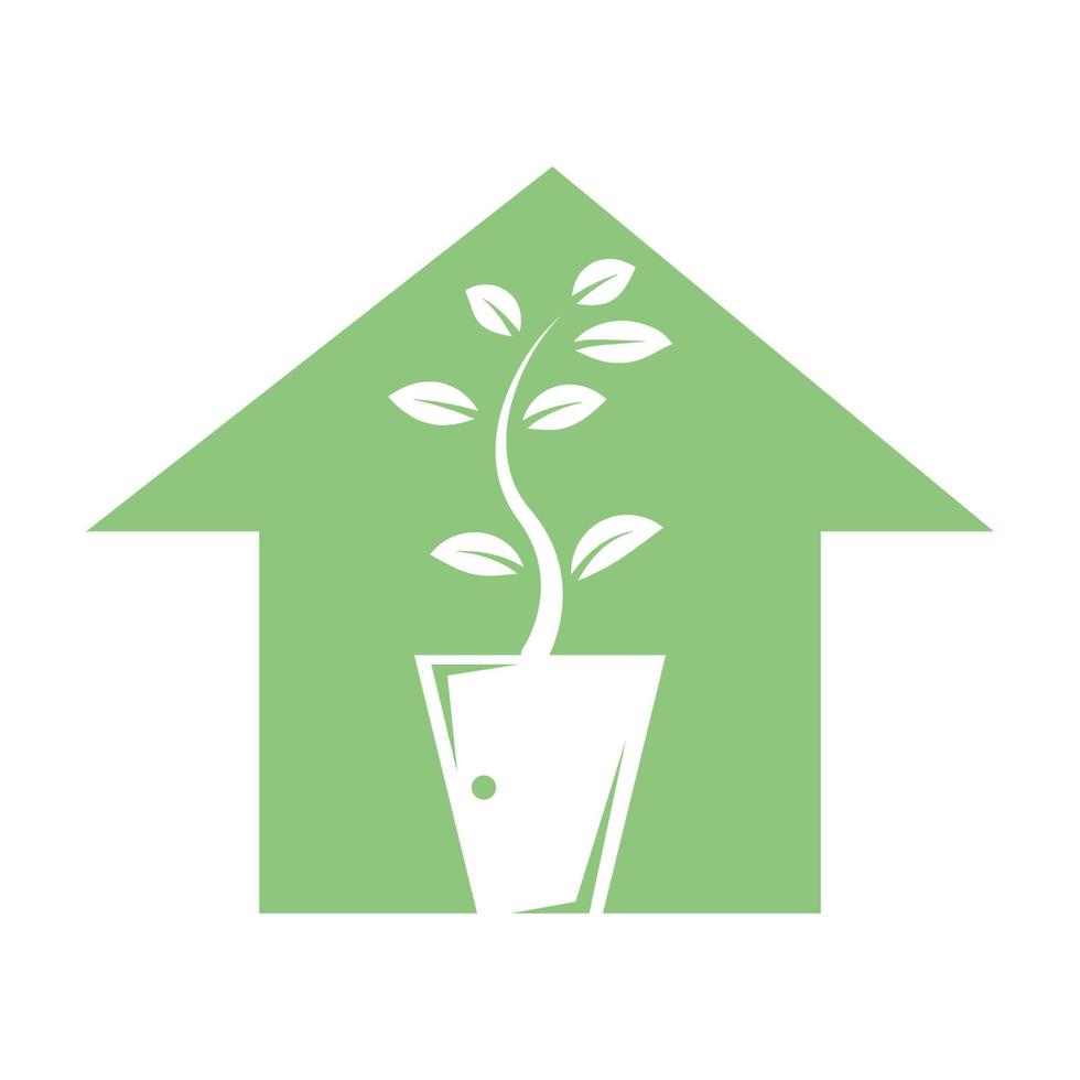 home  with plants pots gardening logo vector symbol icon design illustration