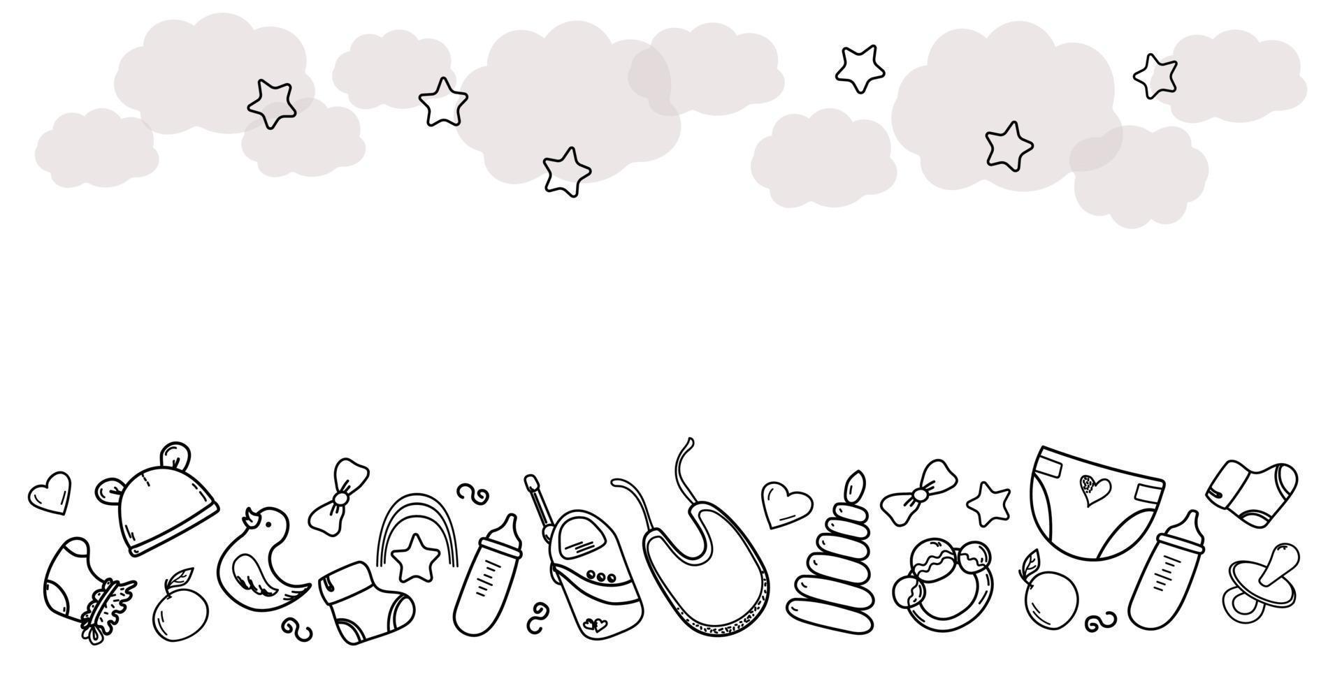 Funny baby set banner doodle hand drawn sketch vector