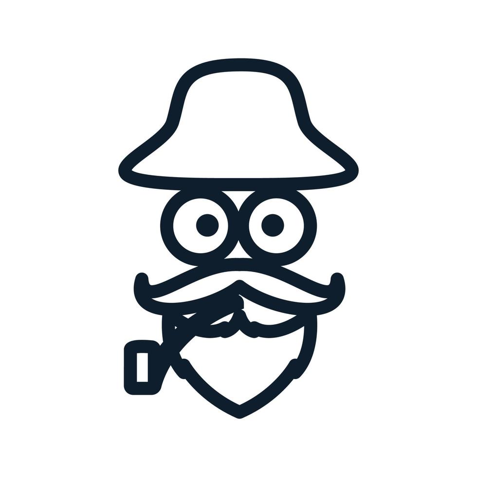 old man head with cigar line logo design vector