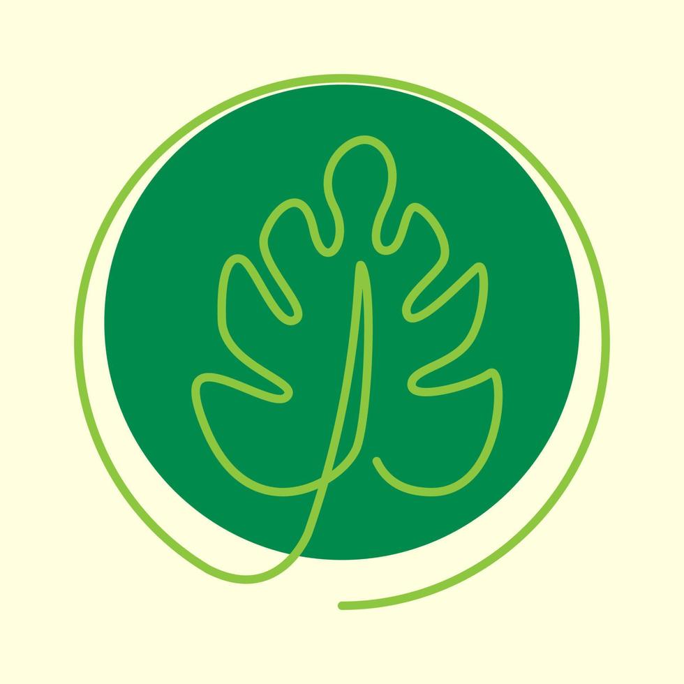línea arte abstracto verde monstera hoja planta logotipo diseño vector icono símbolo ilustración