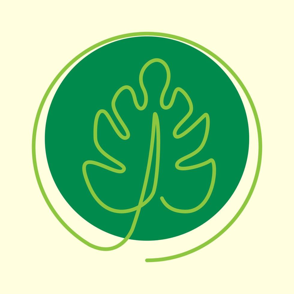 line art abstract green monstera leaf plant logo design vector icon symbol illustration