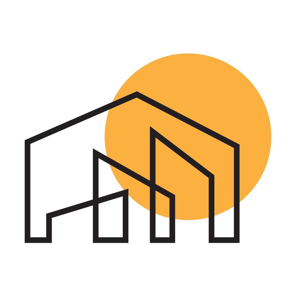 lines factory or industry building with sunset logo symbol icon vector graphic design illustration
