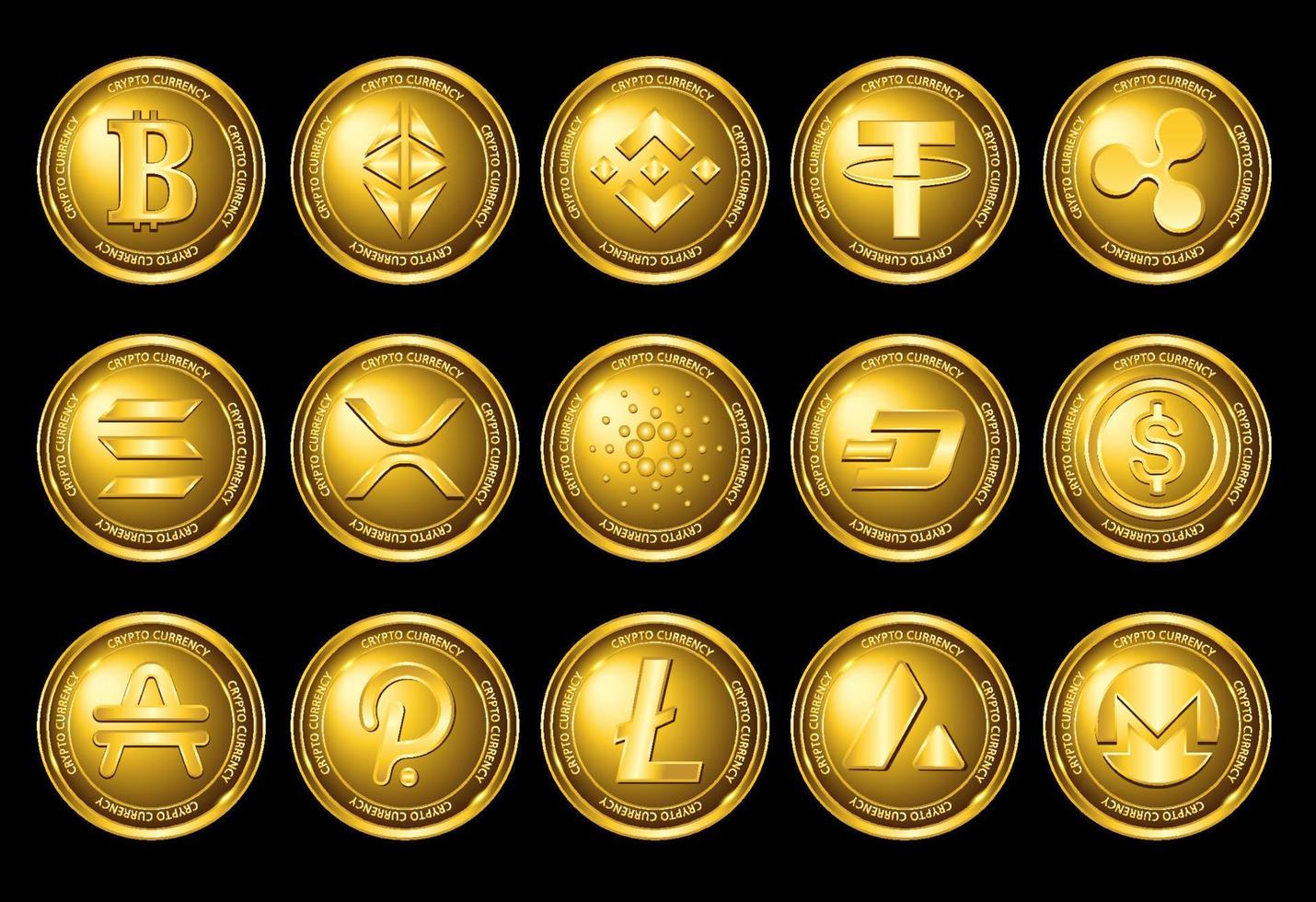 icon set crypto currency gold coin vector