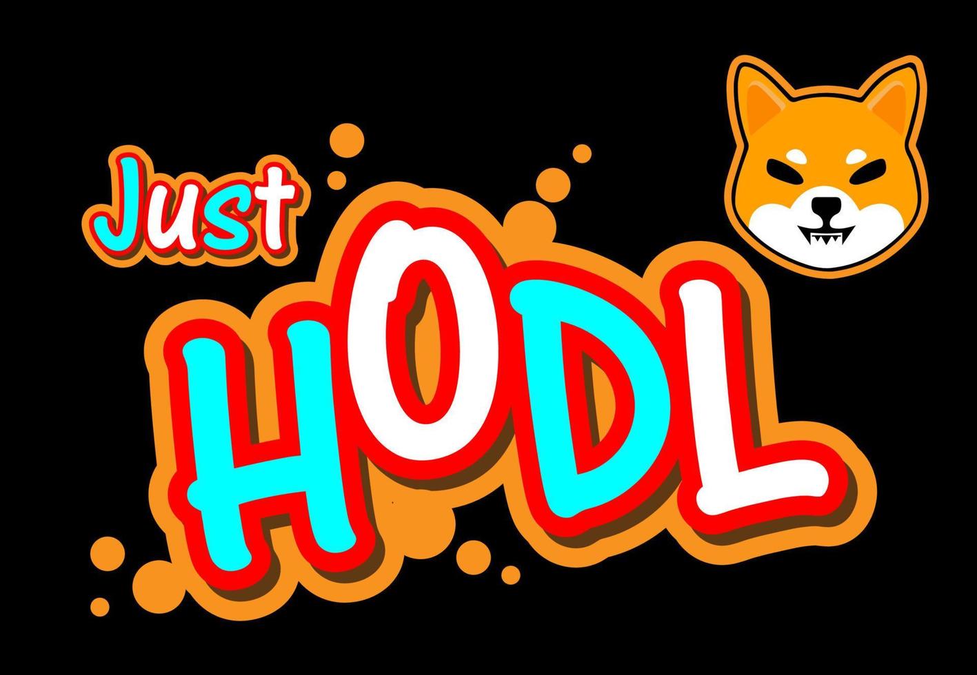 shiba inu crypto moneda hodl texto retro ilustración vector