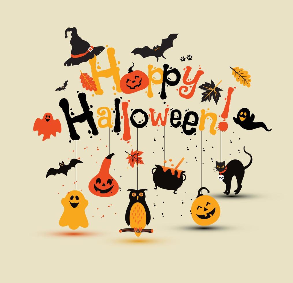 diseño vectorial de halloween con letras de feliz halloween. vector