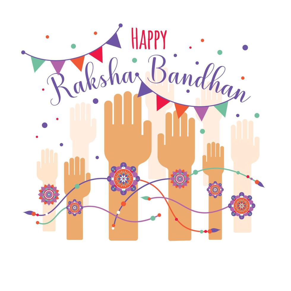 Illustration of colorful rakhi tied on hand in Raksha Bandhan vector